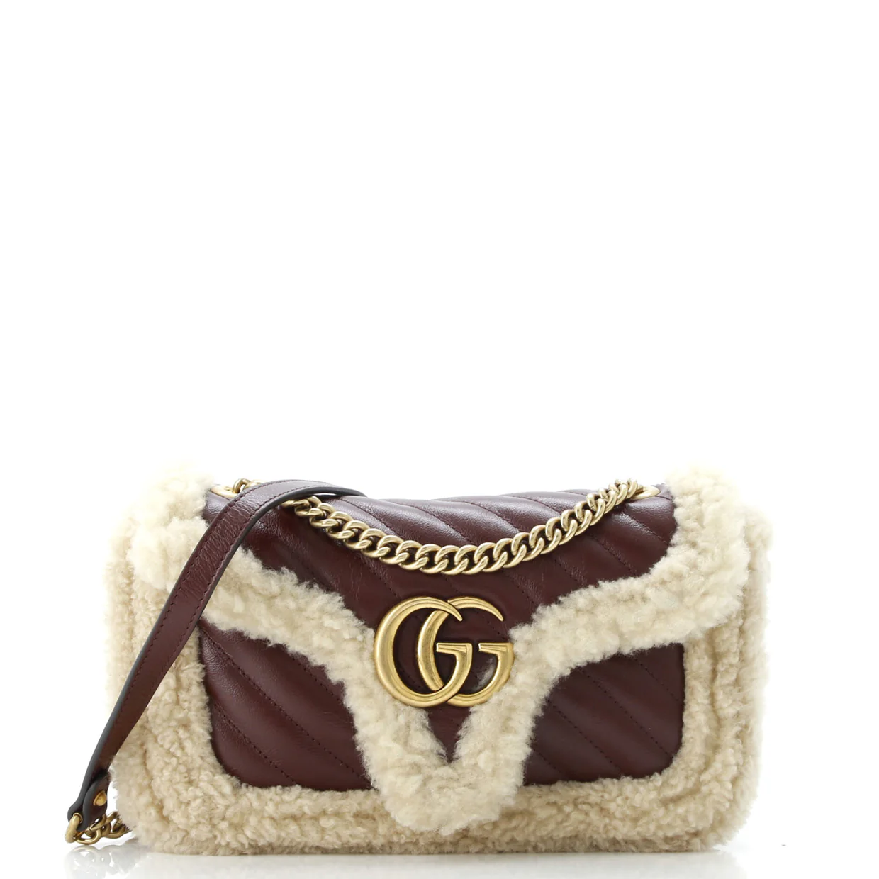 GG Marmont Flap Bag Diagonal Quilted Leather with Wool Trim Small - Deep Luxury