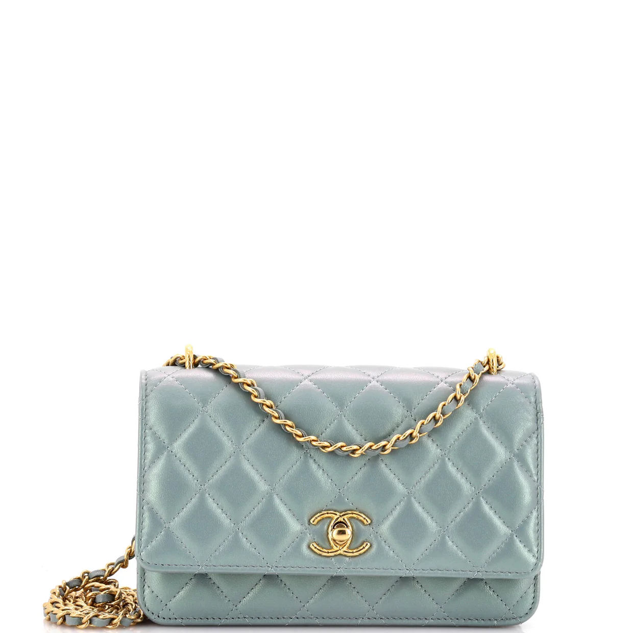 Quilted CC Wallet on Chain Quilted Metallic Lambskin - Deep Luxury