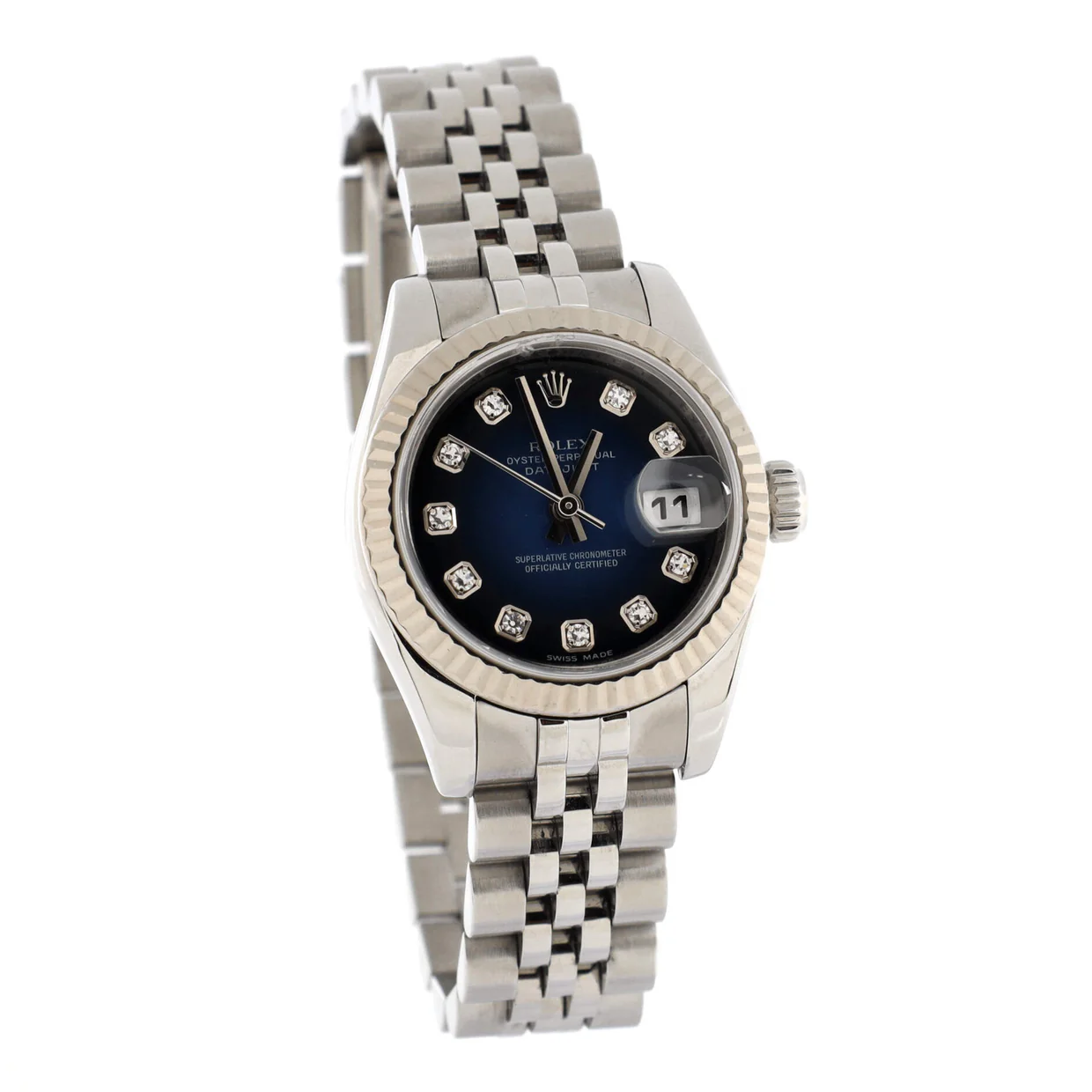 Oyster Perpetual Datejust Automatic Watch Stainless Steel and White Gold with Diamond Markers 26 - Deep Luxury