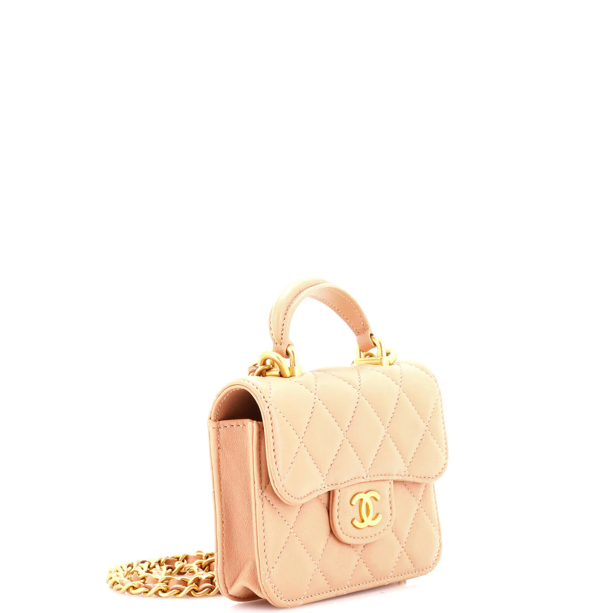 Top Handle Flap Coin Purse with Chain Quilted Lambskin - Deep Luxury