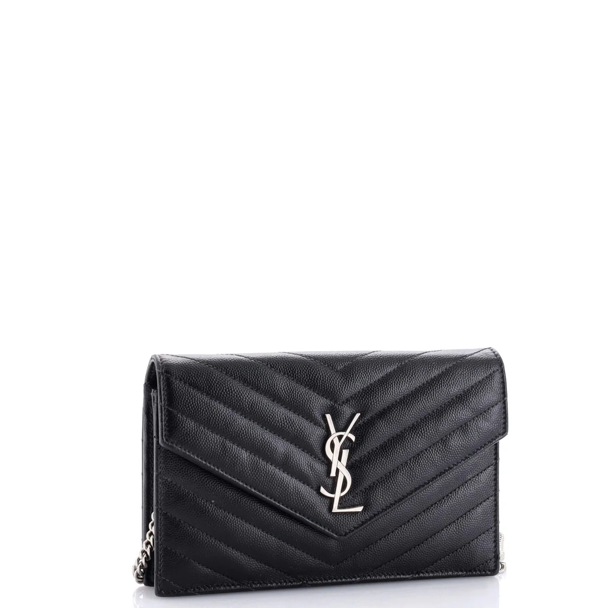 Classic Monogram Wallet on Chain Matelasse Chevron Leather Small - Deep Luxury