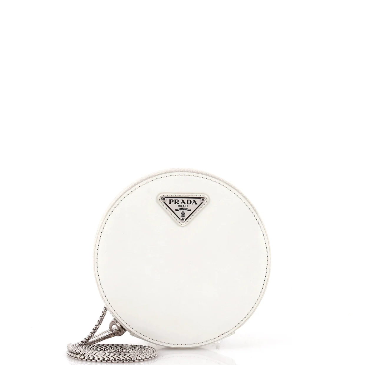 Round Pouch Bag with Chain Brushed Leather Mini - Deep Luxury