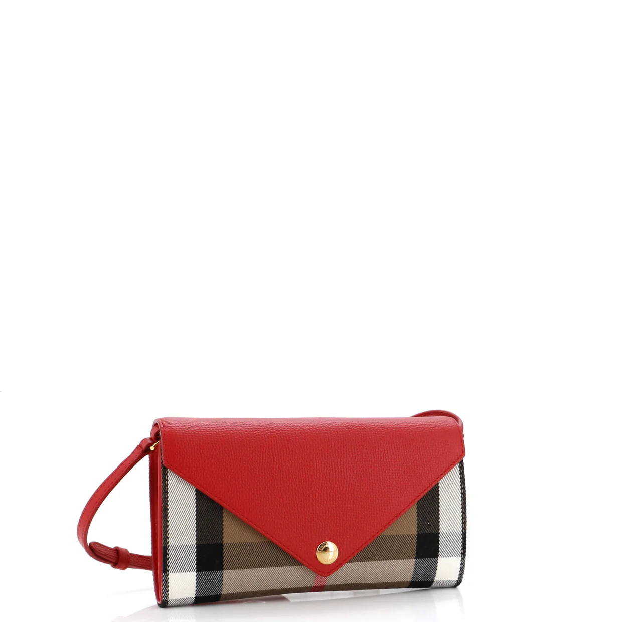 Hannah Envelope Wallet on Strap Leather and Vintage Check Canvas - Deep Luxury