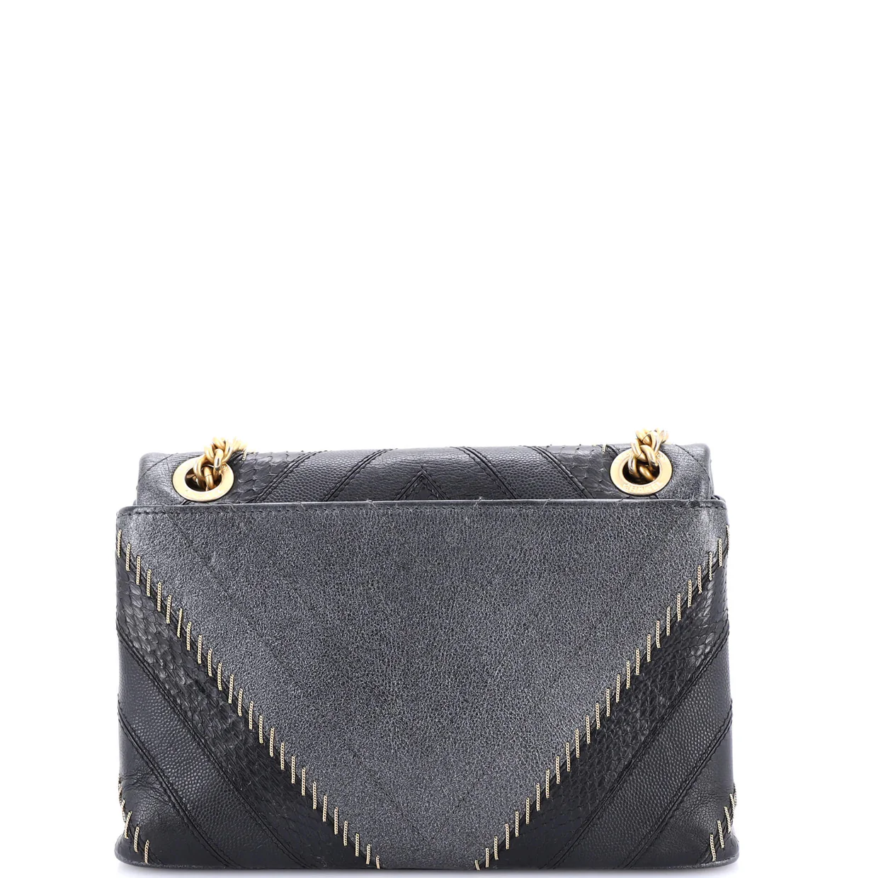 Cuba CC Flap Bag Whipstitch Chevron Leather and Python Medium - Deep Luxury