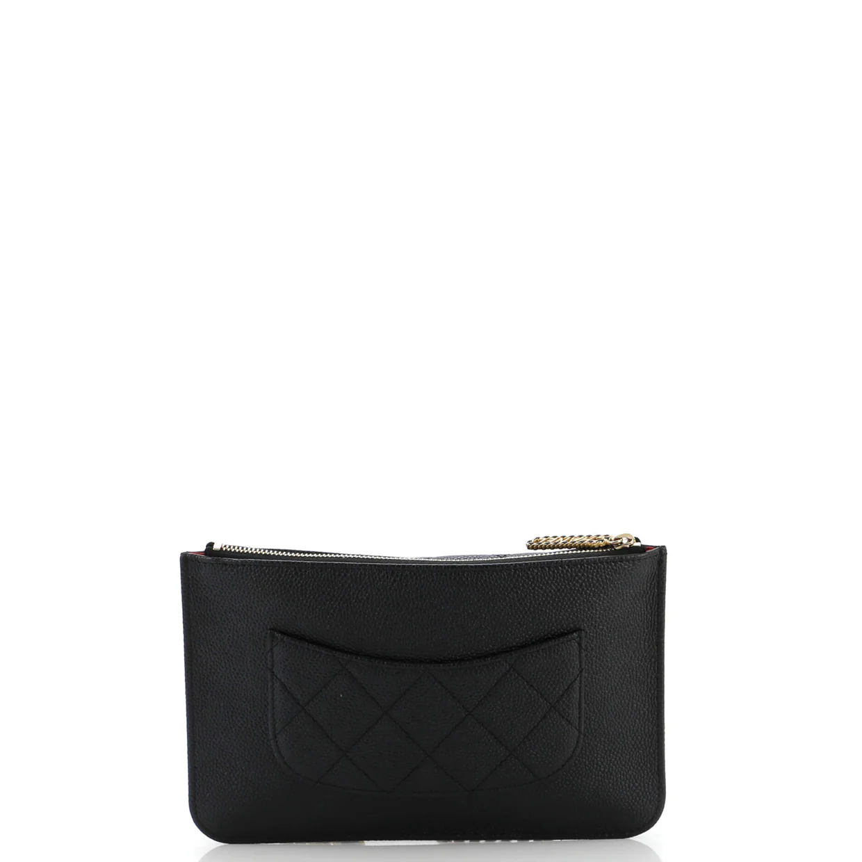 CC Front Pocket Clutch with Chain Quilted Caviar Small - Deep Luxury