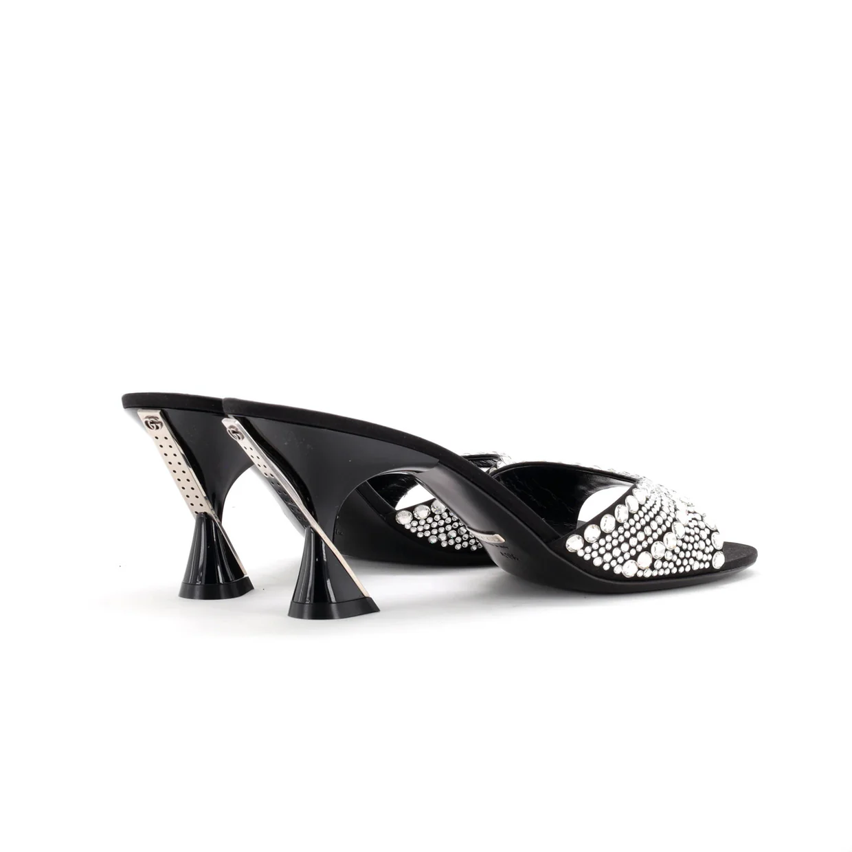 Women's Crossing Heels Slide Sandals Crystal Embellished Satin - Deep Luxury