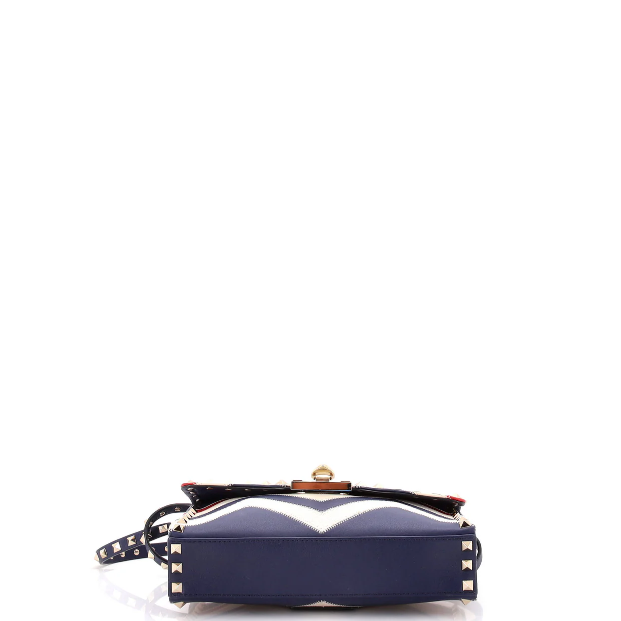 Rockstud Flip Lock Flap Bag Leather and Canvas Small - Deep Luxury