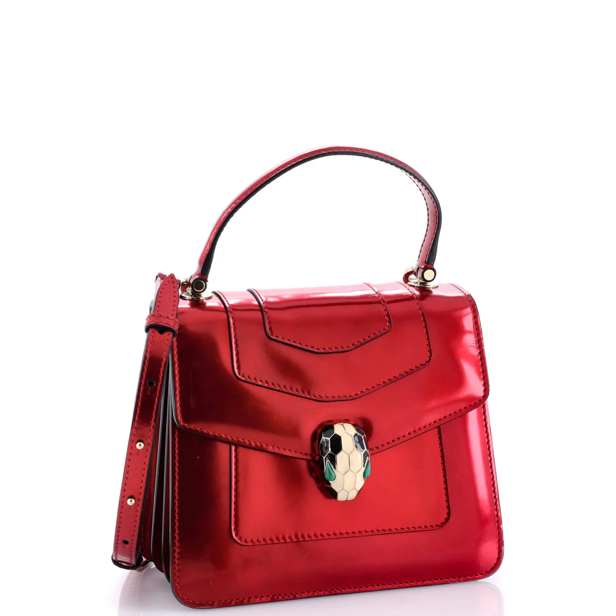 Serpenti Top Handle Bag Patent Small - Deep Luxury