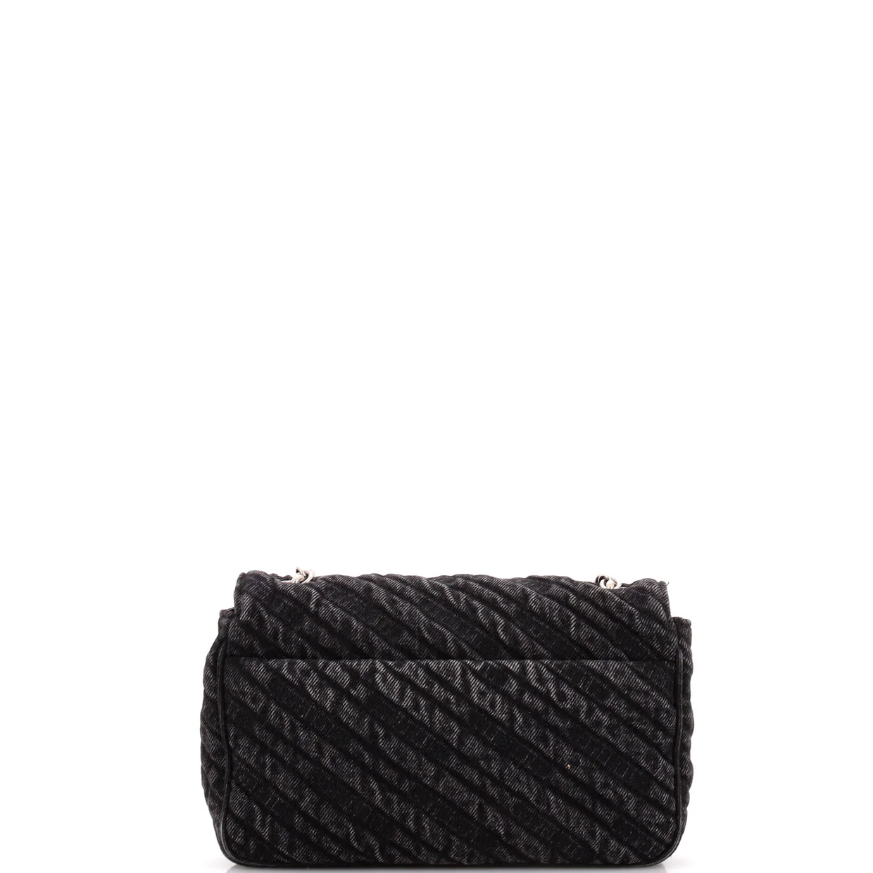 BB Chain Round Shoulder Bag Quilted Embroidered Denim Small - Deep Luxury