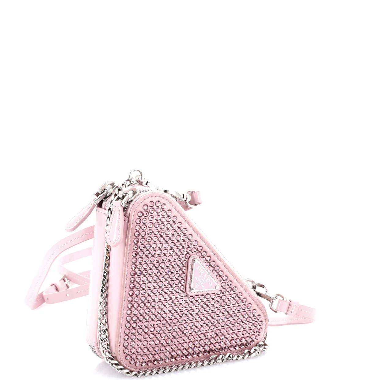 Triangle Double Pouch Crossbody Crystal Embellished Satin Mini - Deep Luxury