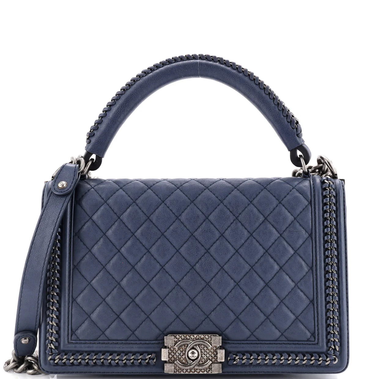 Chain Handle Boy Flap Bag Quilted Calfskin New Medium - Deep Luxury