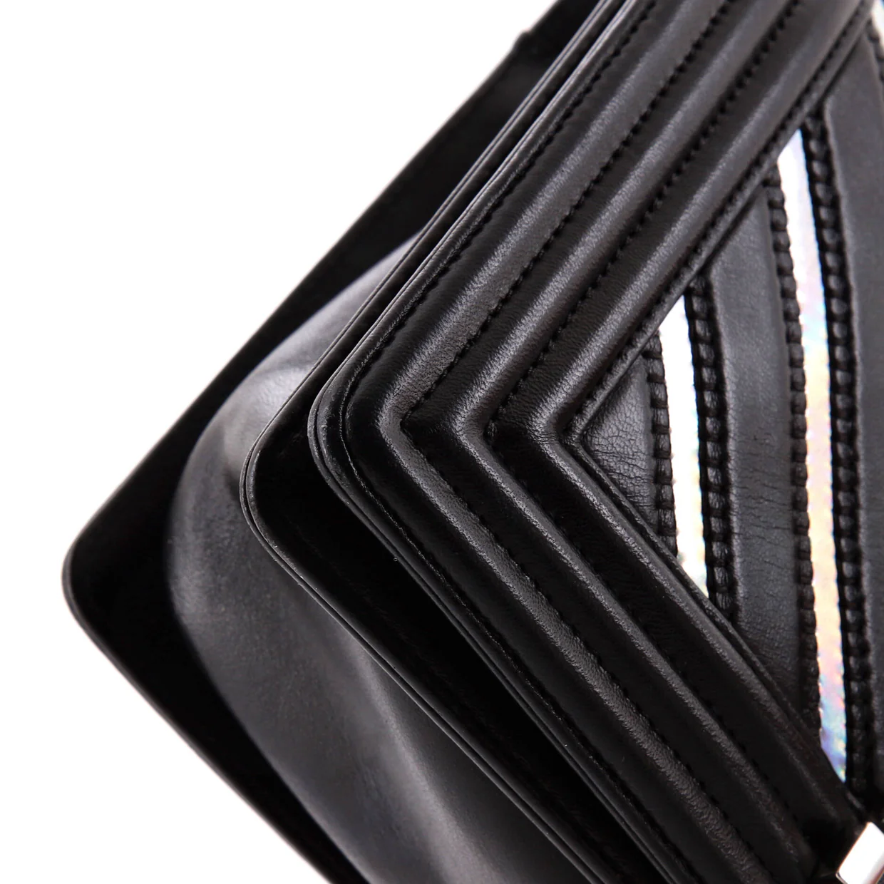 Boy Flap Bag Chevron Lambskin with Holographic PVC Old Medium - Deep Luxury