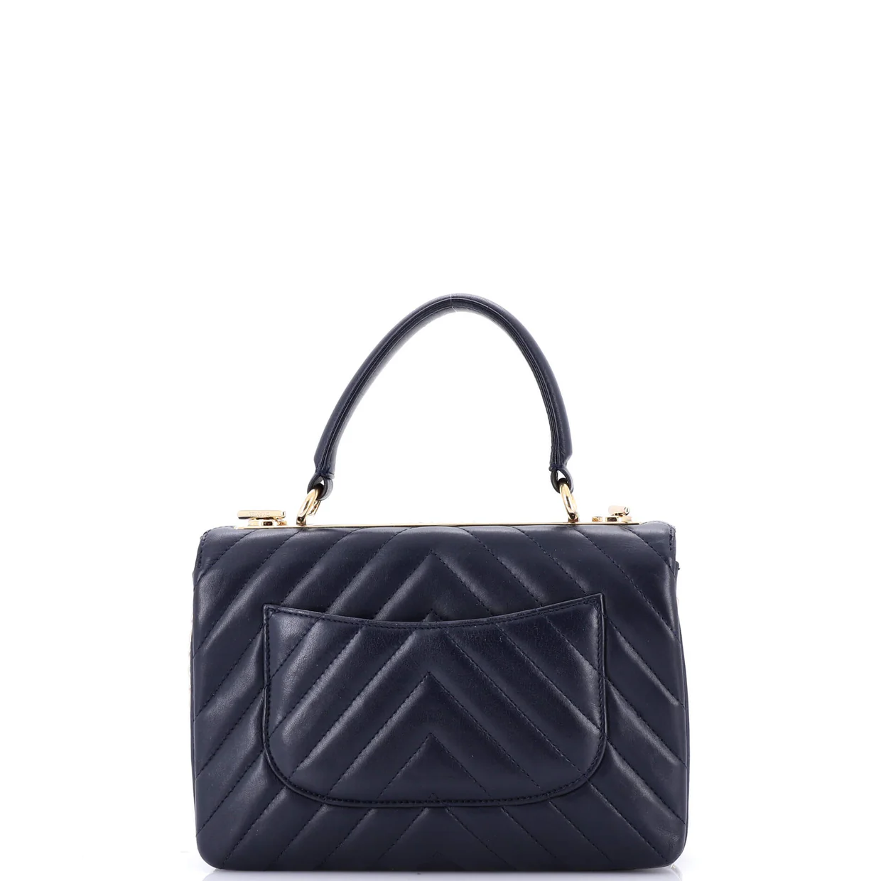 Trendy CC Top Handle Bag Chevron Lambskin Small - Deep Luxury