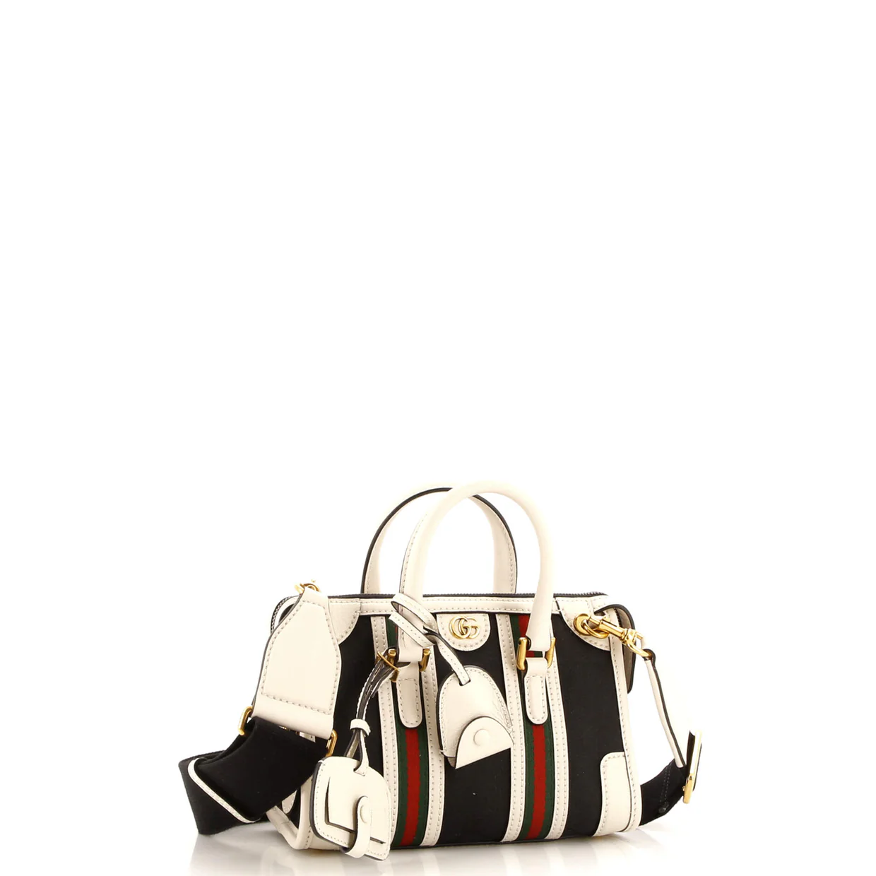 Double G Web Top Handle Bag GG Canvas with Leather Mini - Deep Luxury