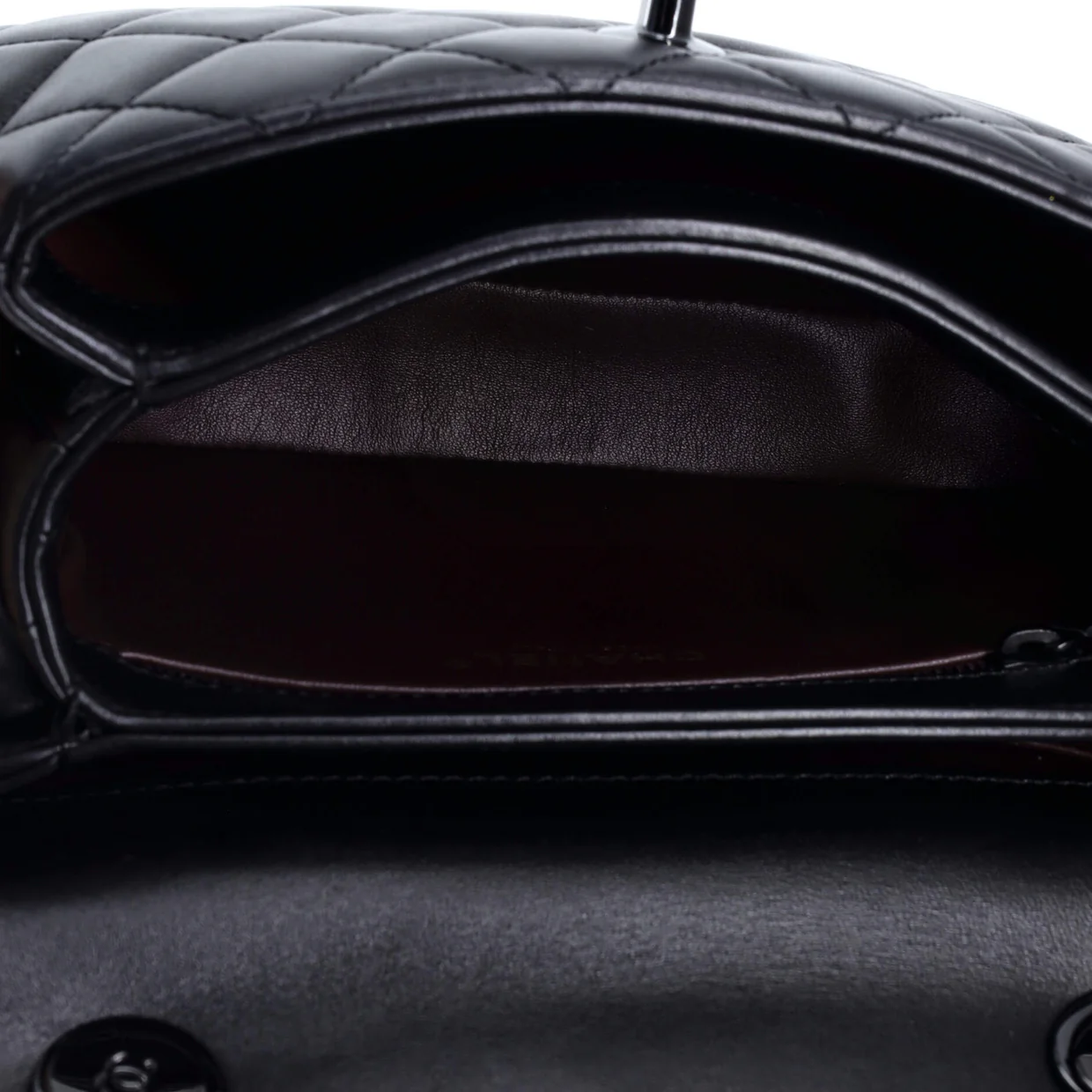 So Black Trendy CC Top Handle Bag Quilted Lambskin Small - Deep Luxury