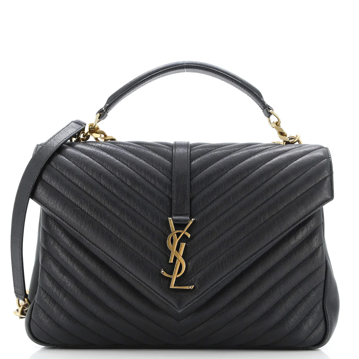 Classic Monogram College Bag Matelasse Chevron Leather Large - Deep Luxury