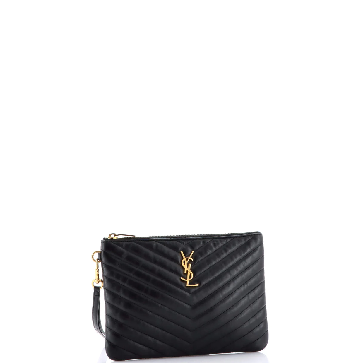 Classic Monogram Wristlet Pouch Matelasse Chevron Leather Small - Deep Luxury