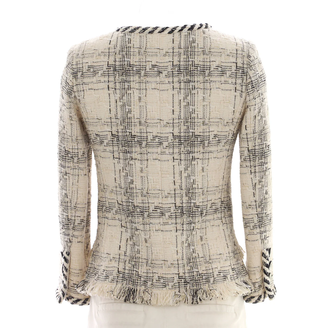 Women's Braided Trim Collarless Button Up Jacket Tweed - Deep Luxury