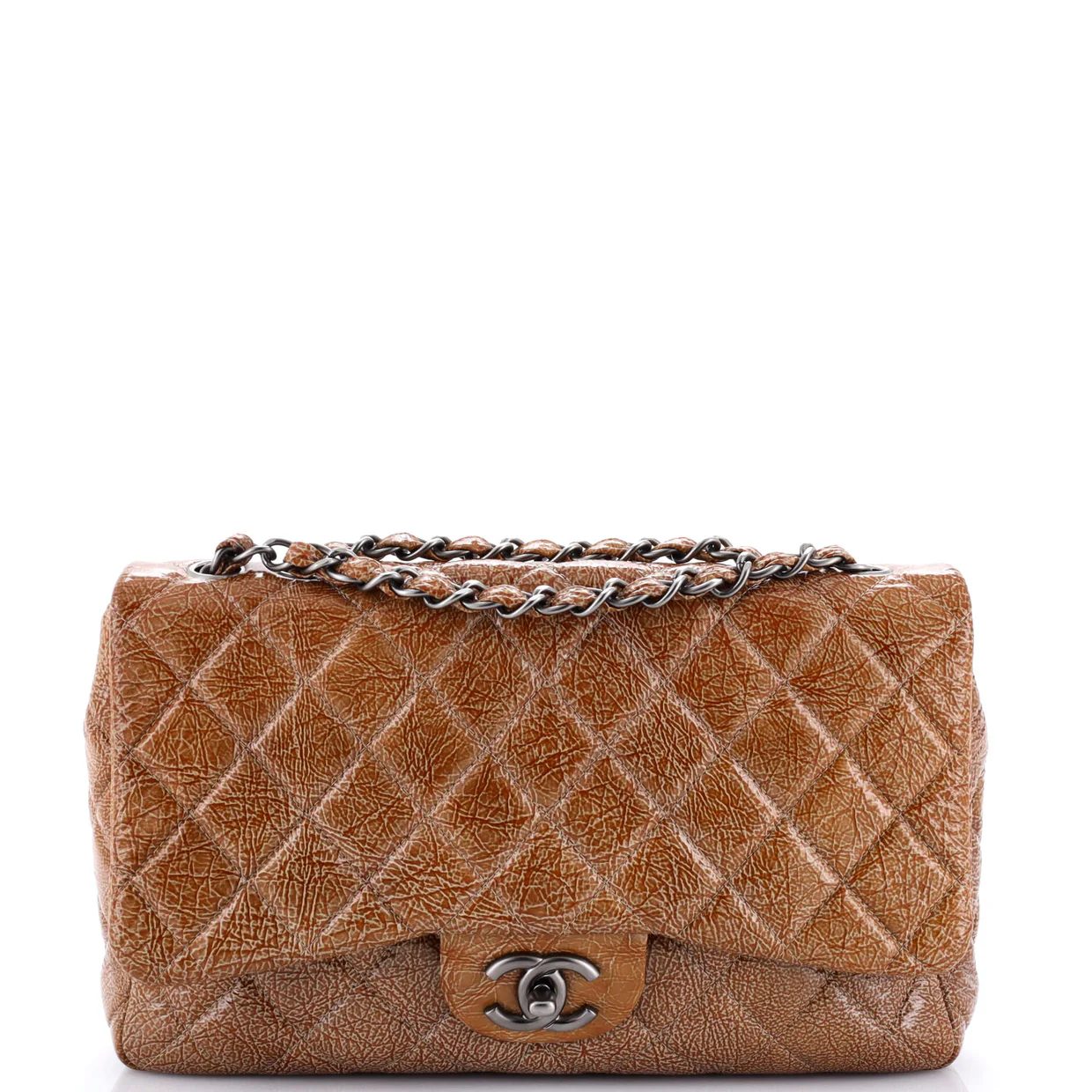 Vintage Classic Single Flap Bag Quilted Crinkled Patent Jumbo - Deep Luxury