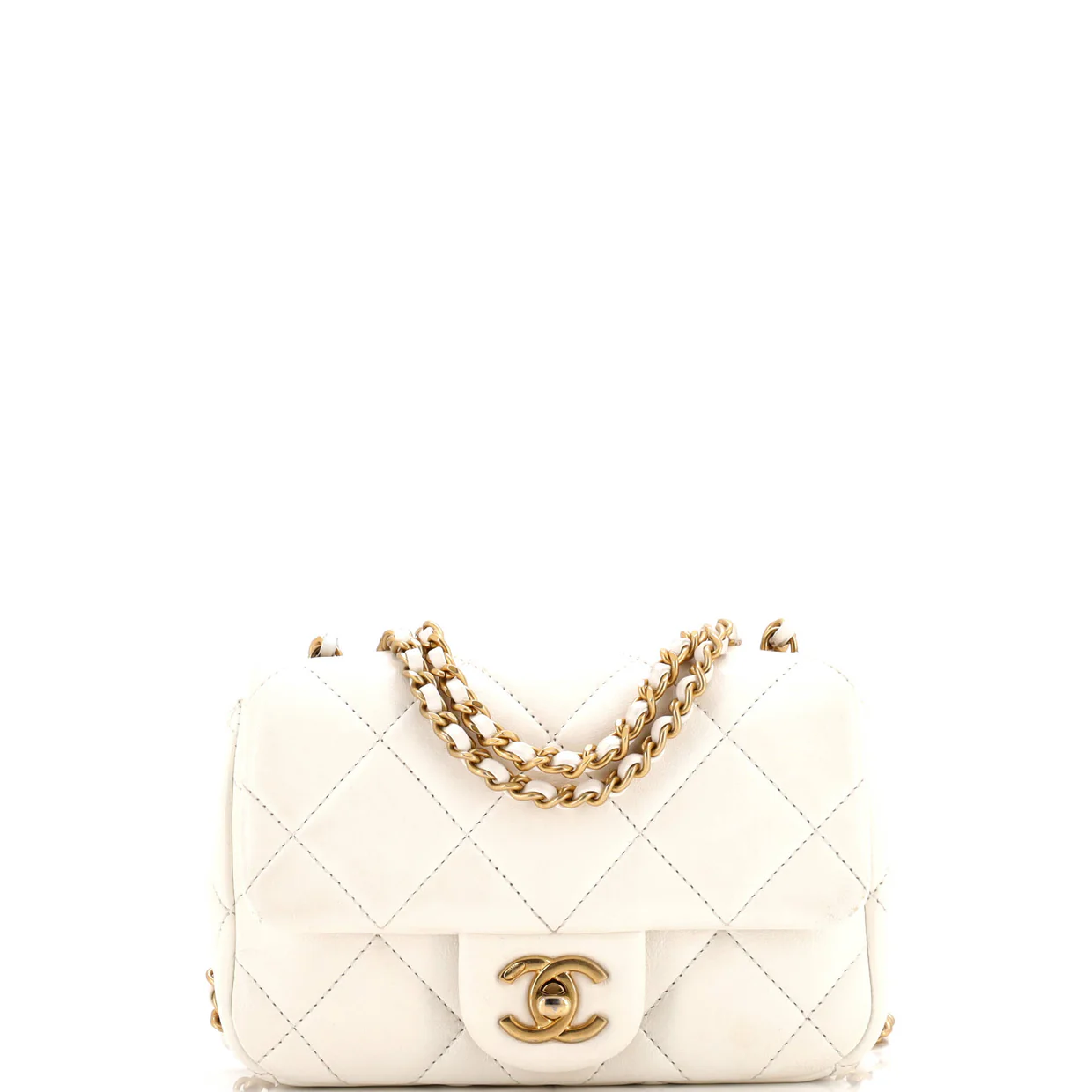 CC Pearl Chain Square Flap Bag Quilted Lambskin Mini - Deep Luxury