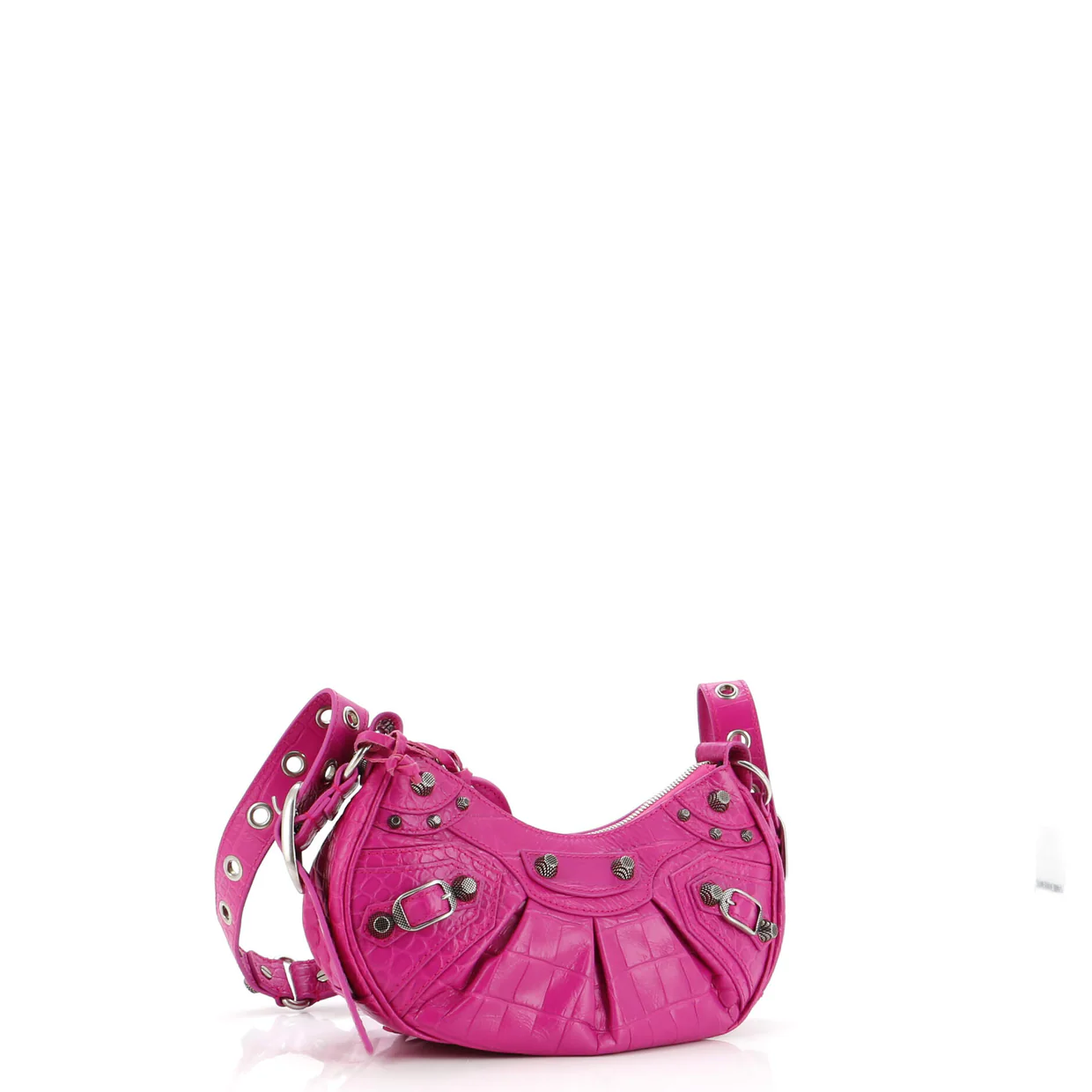 Le Cagole Giant Studs Shoulder Bag Crocodile Embossed Leather XS - Deep Luxury