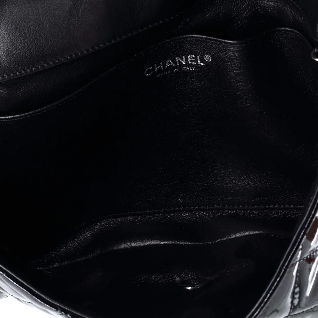 Clutch with Chain Quilted Patent - Deep Luxury