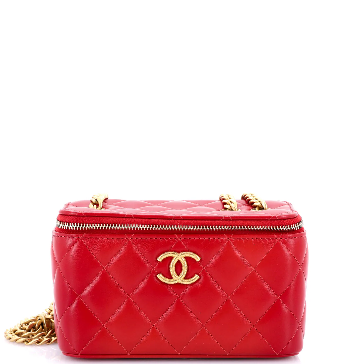 All Slide Long Vanity Case with Chain Quilted Lambskin Small - Deep Luxury