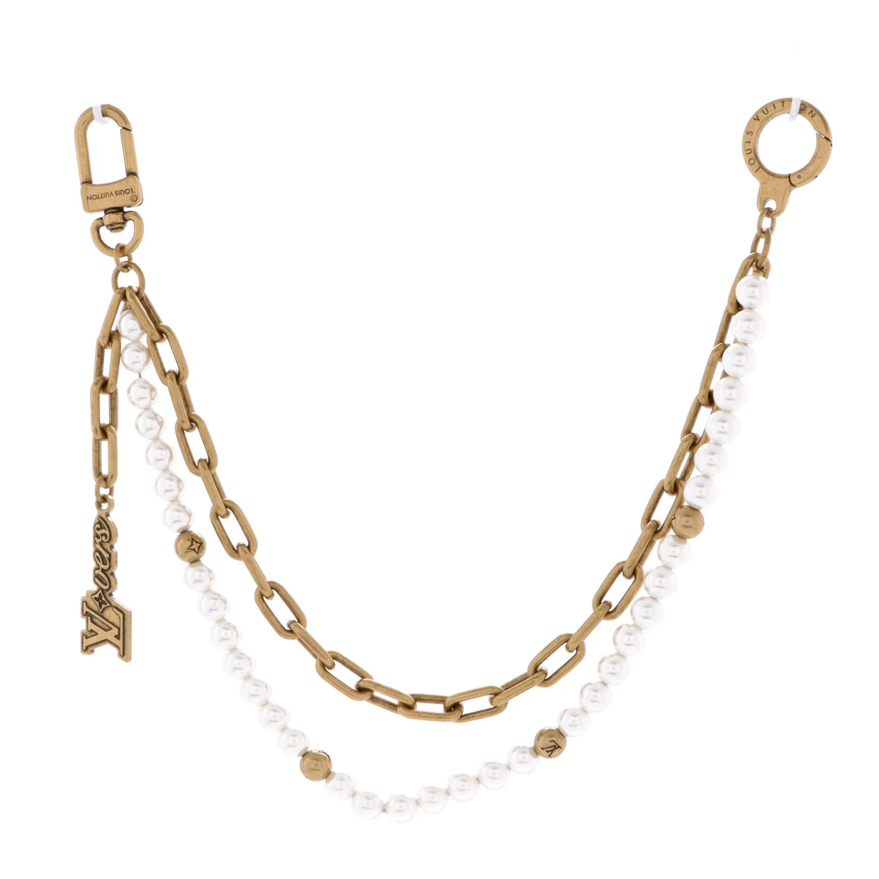 Chain Belt Bag Charm Metal with Faux Pearls - Deep Luxury