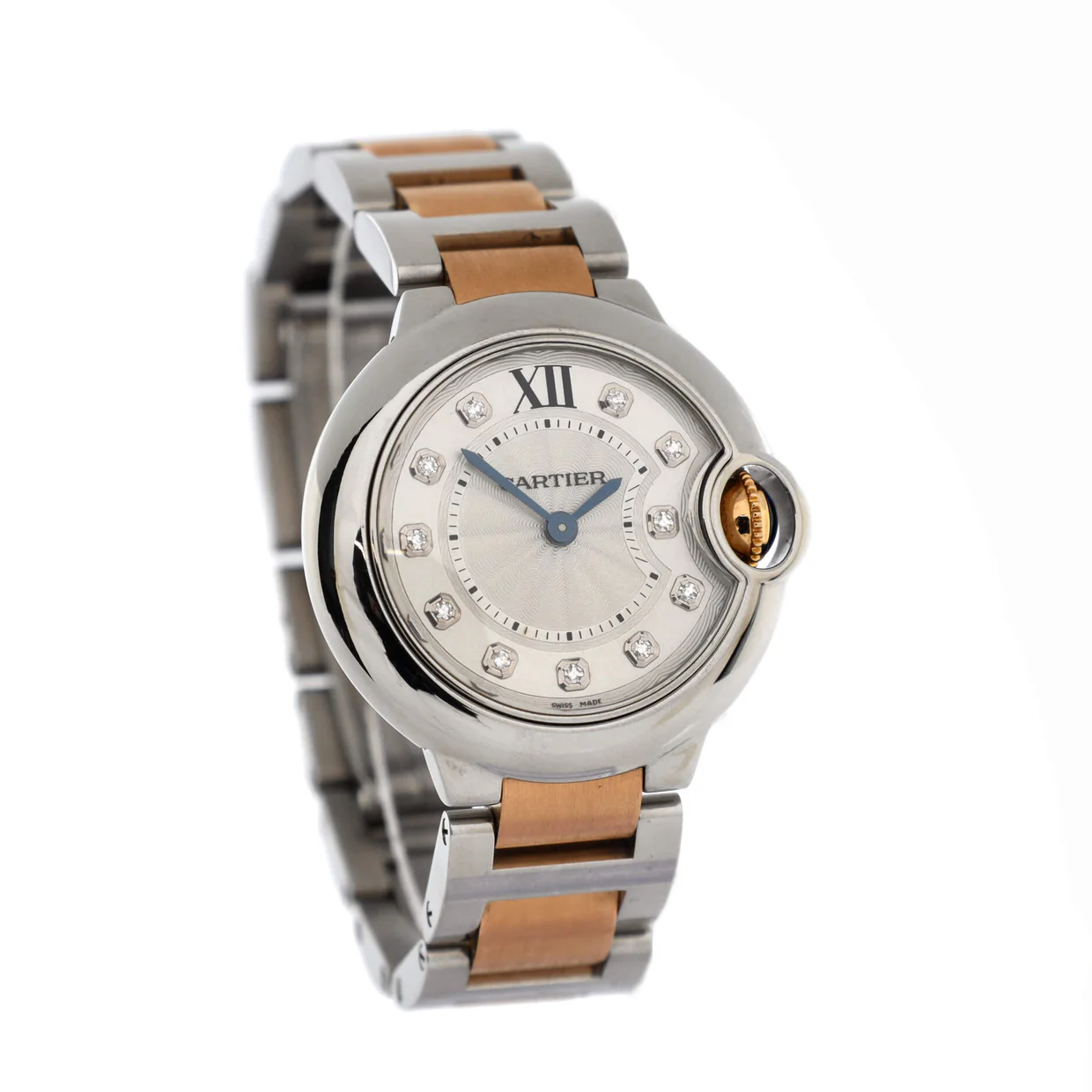 Ballon Bleu de Cartier Quartz Watch Stainless Steel and Rose Gold with Diamond Markers 28 - Deep Luxury