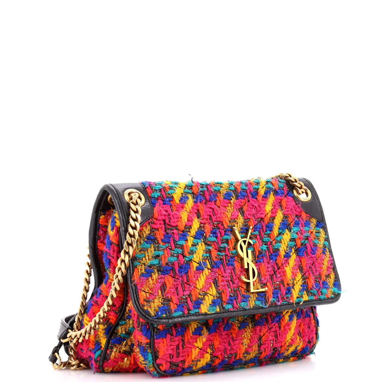 Niki Chain Flap Bag Matelasse Chevron Tweed Medium - Deep Luxury