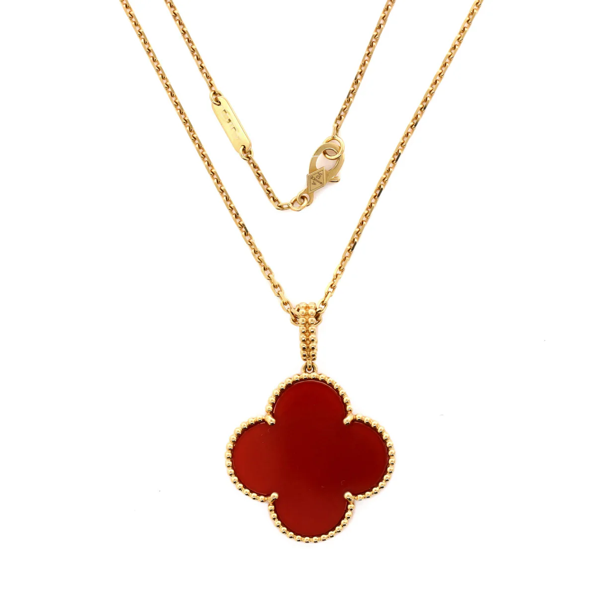 Magic Alhambra Pendant Long Necklace 18K Yellow Gold and Carnelian - Deep Luxury