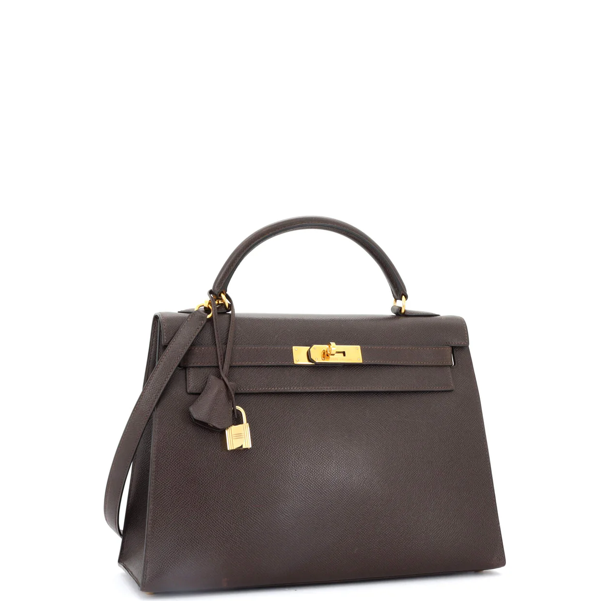Kelly Handbag Ebene Courchevel with Gold Hardware 32 - Deep Luxury