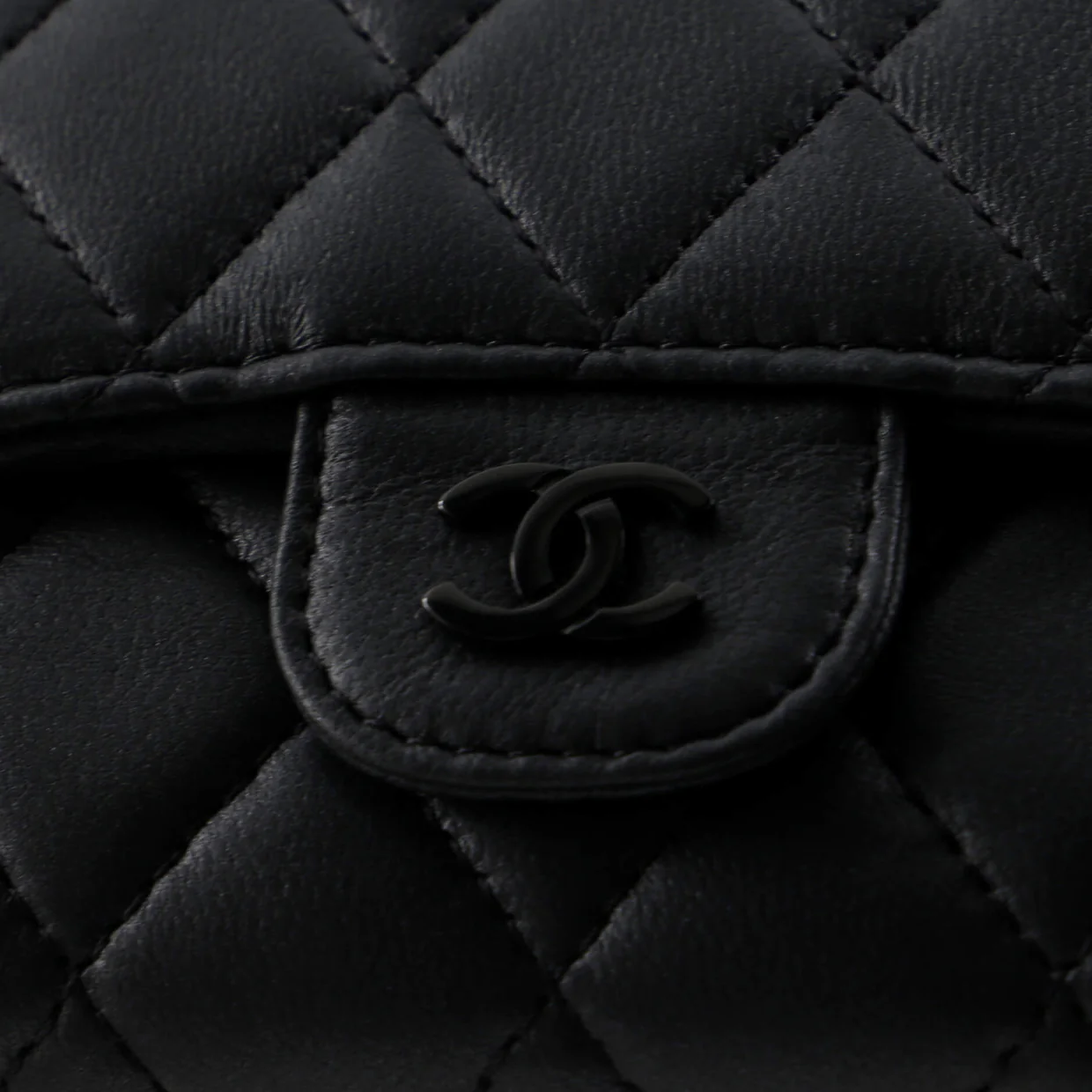 So Black CC Compact Classic Flap Wallet Quilted Lambskin - Deep Luxury