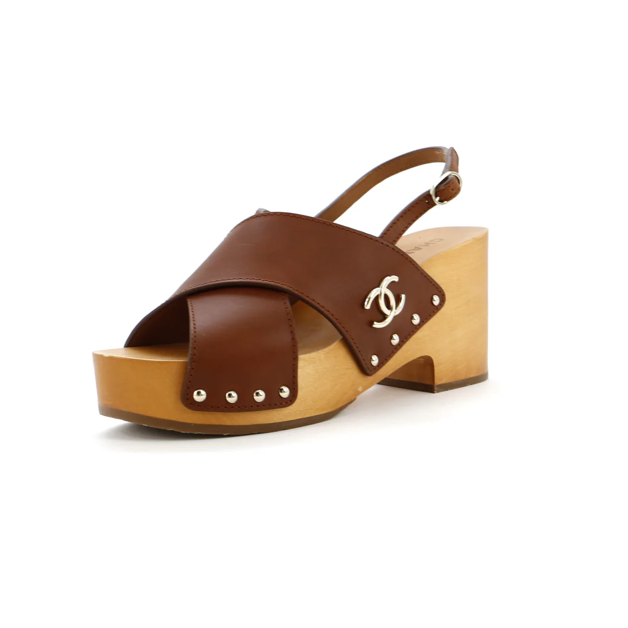Women's CC Slingback Platform Wedge Sandals Leather and Wood - Deep Luxury