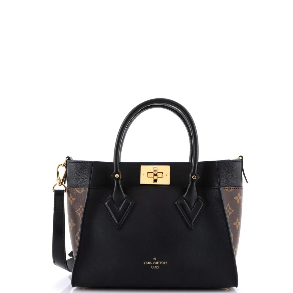 On My Side Tote Leather with Monogram Canvas PM - Deep Luxury