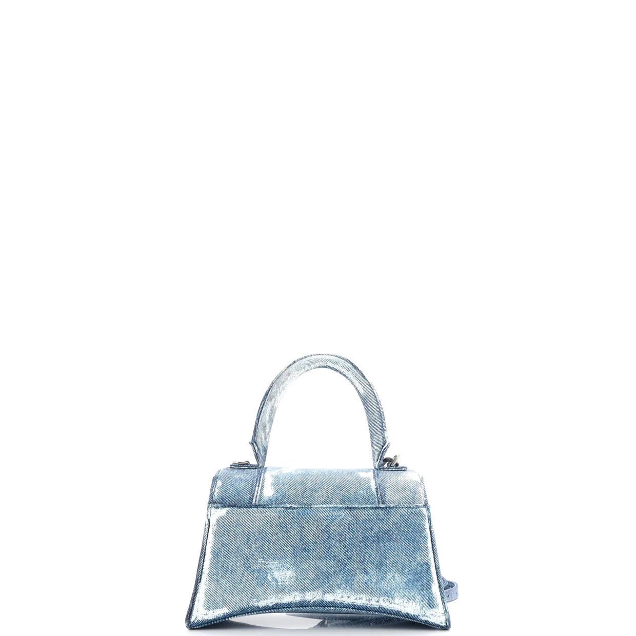 Hourglass Top Handle Bag Denim Printed Leather Small - Deep Luxury