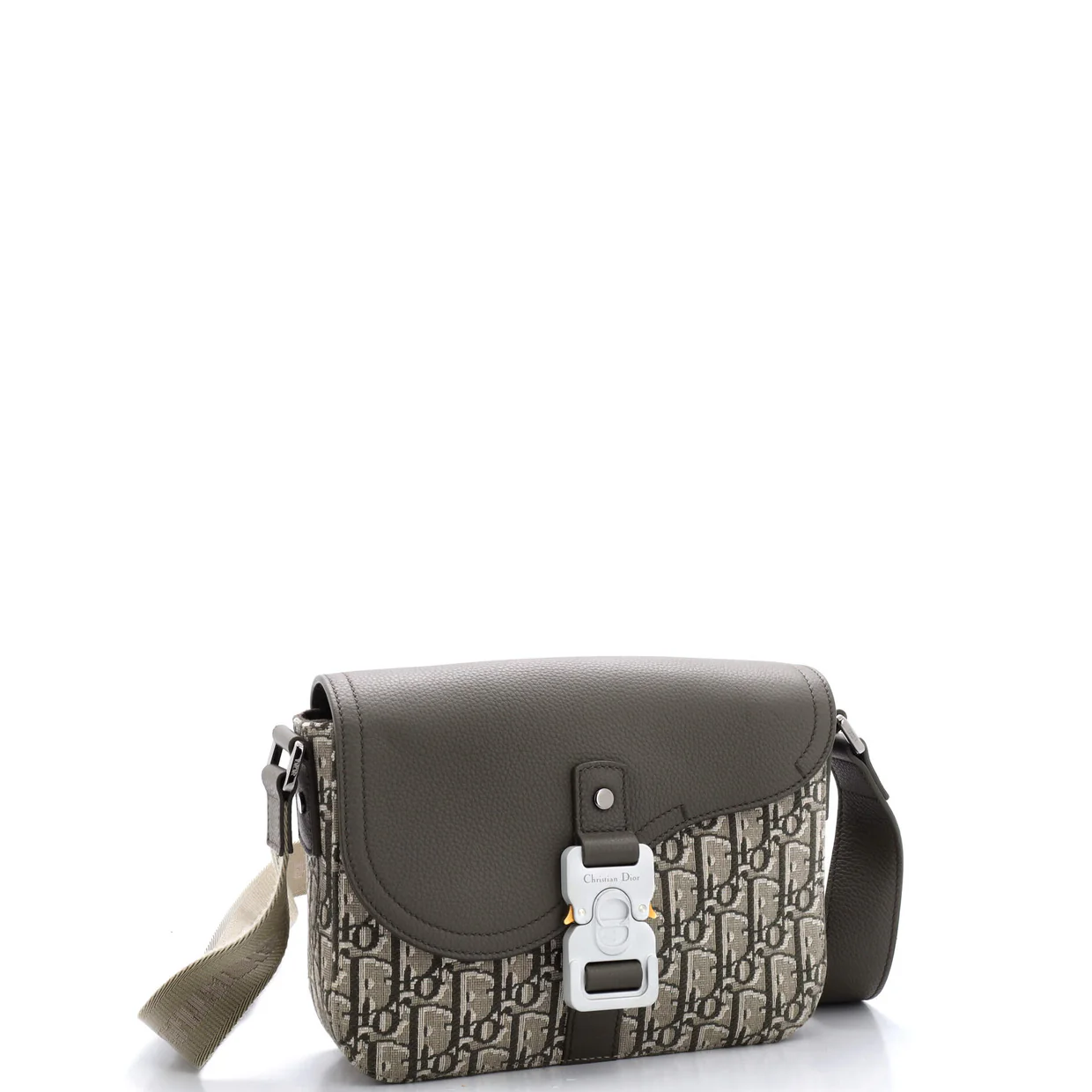 Saddle Buckle Flap Messenger Bag Oblique Canvas and Leather Small - Deep Luxury