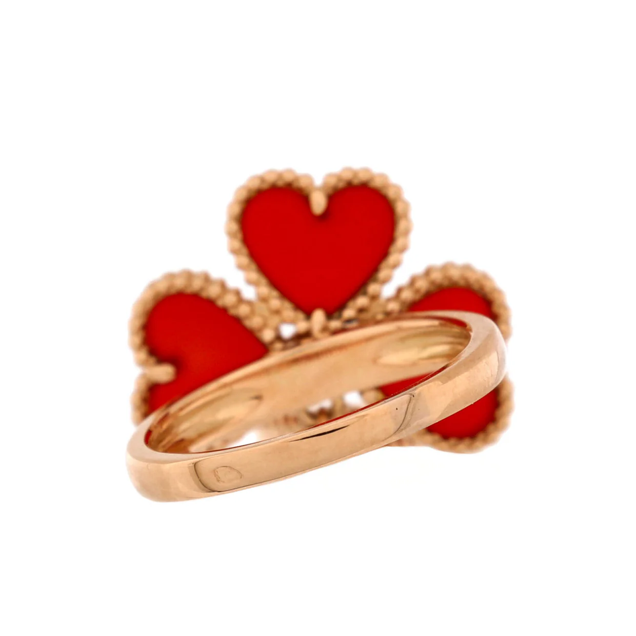 Sweet Alhambra Effeuillage Ring 18K Rose Gold with Carnelian and Diamond - Deep Luxury