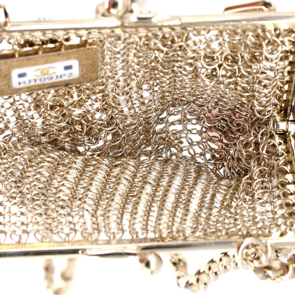 CC Charm Kisslock Frame Clutch with Chain Embellished Metal Mesh Mini - Deep Luxury