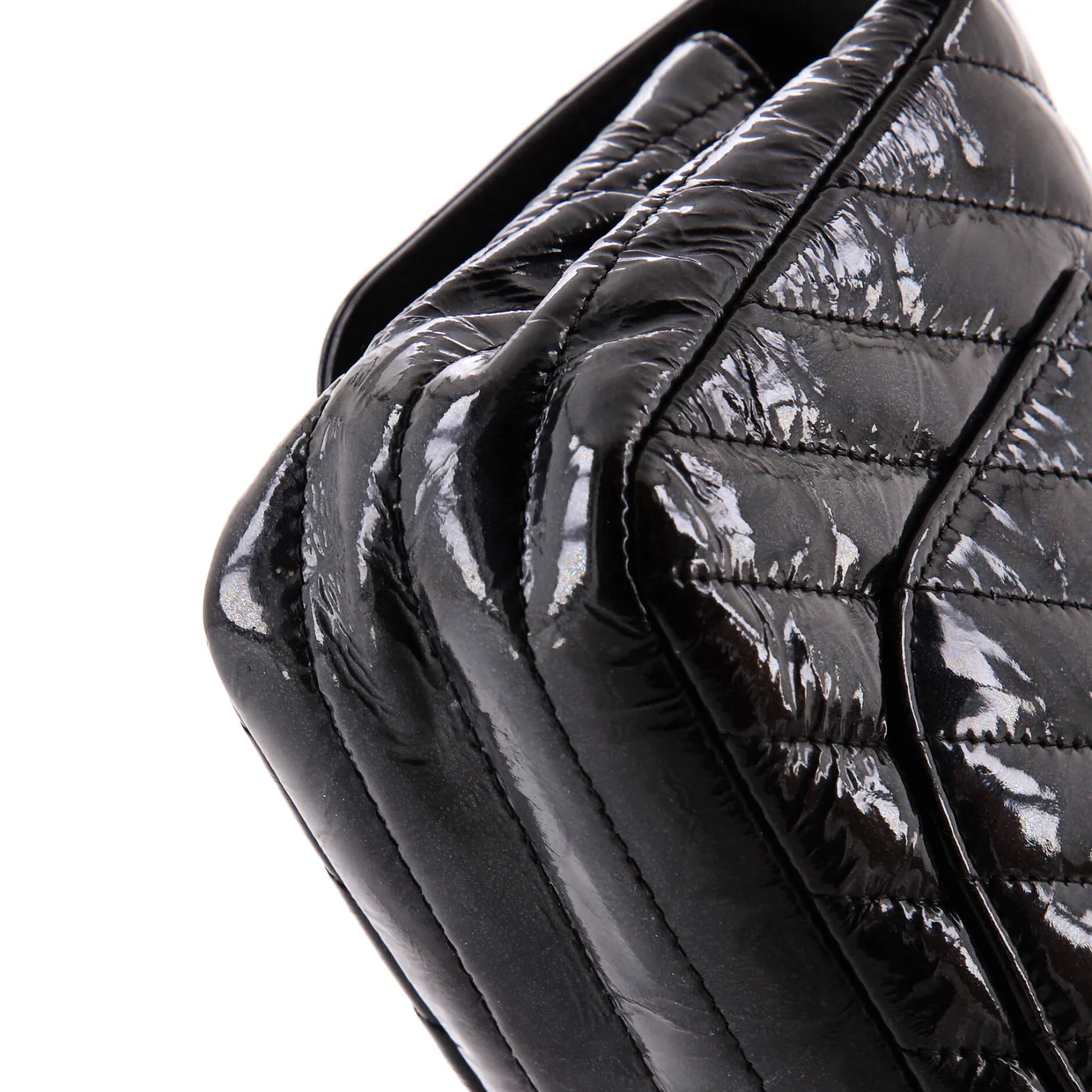 So Black Classic Single Flap Bag Chevron Crumpled Patent Mini - Deep Luxury