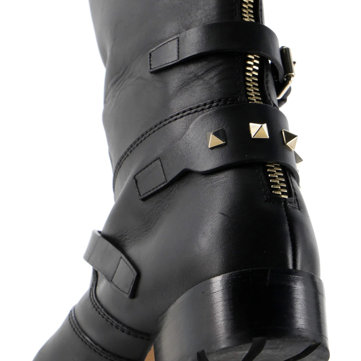 Women's Rockstud Buckle Knee High Boots Leather - Deep Luxury