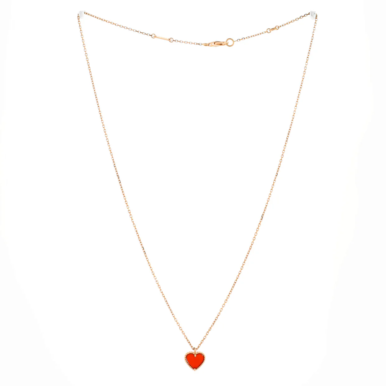 Sweet Alhambra Heart Pendant Necklace 18K Rose Gold and Carnelian - Deep Luxury