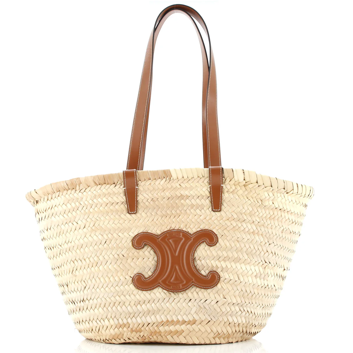 Triomphe Basket Shoulder Bag Raffia with Leather Large - Deep Luxury