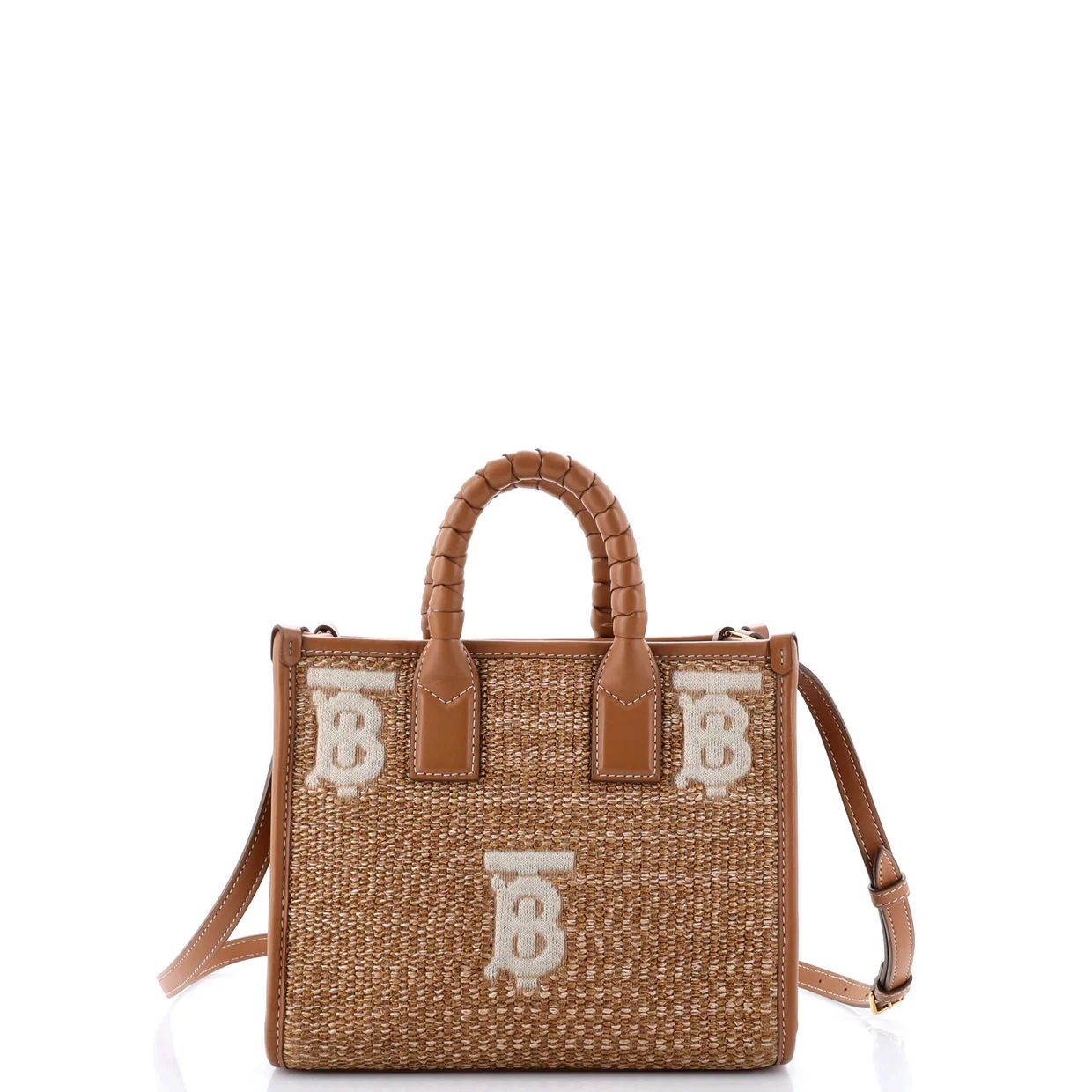 Freya Shopping Tote Embroidered Raffia with Leather Mini - Deep Luxury