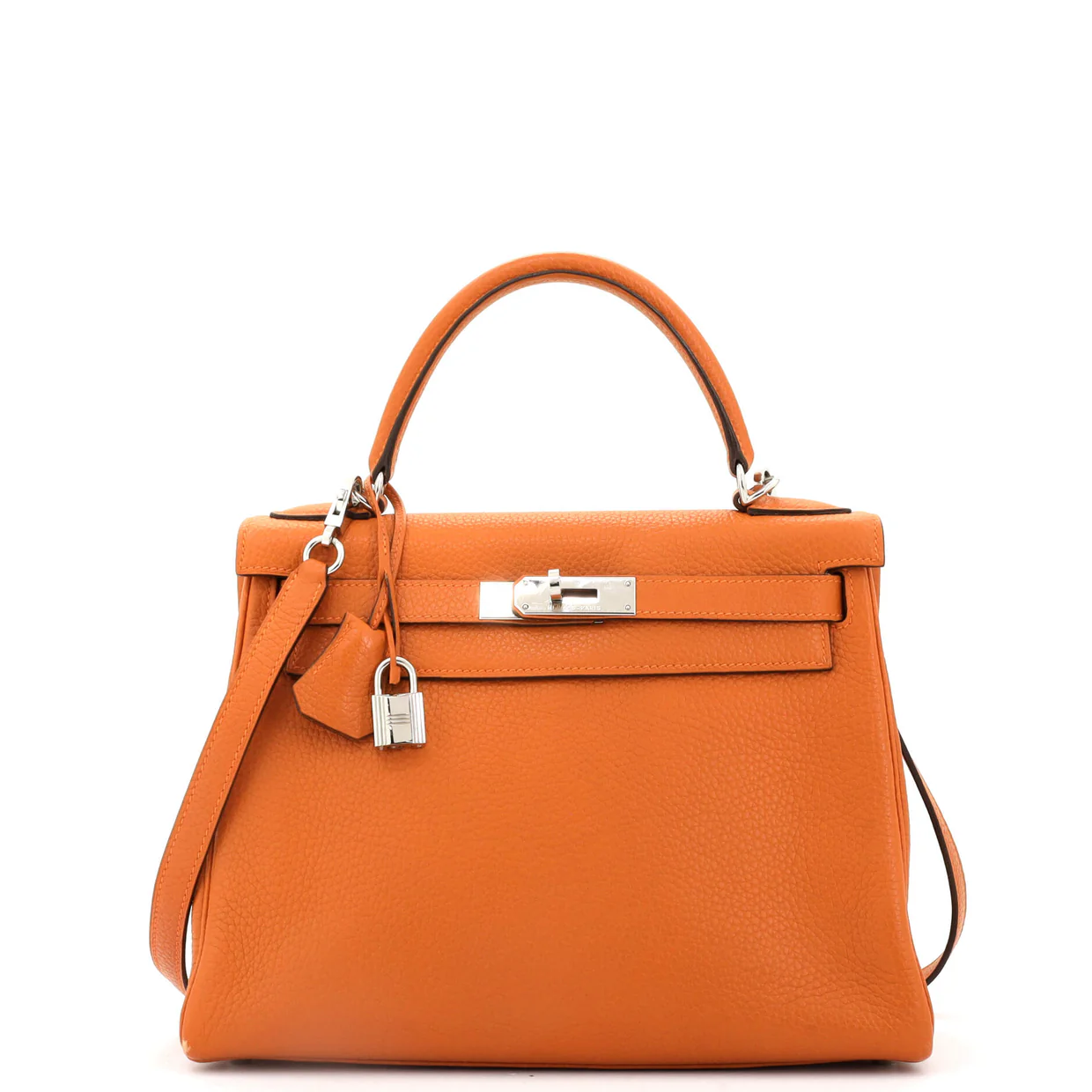 Kelly Handbag Orange H Clemence with Palladium Hardware 28 - Deep Luxury