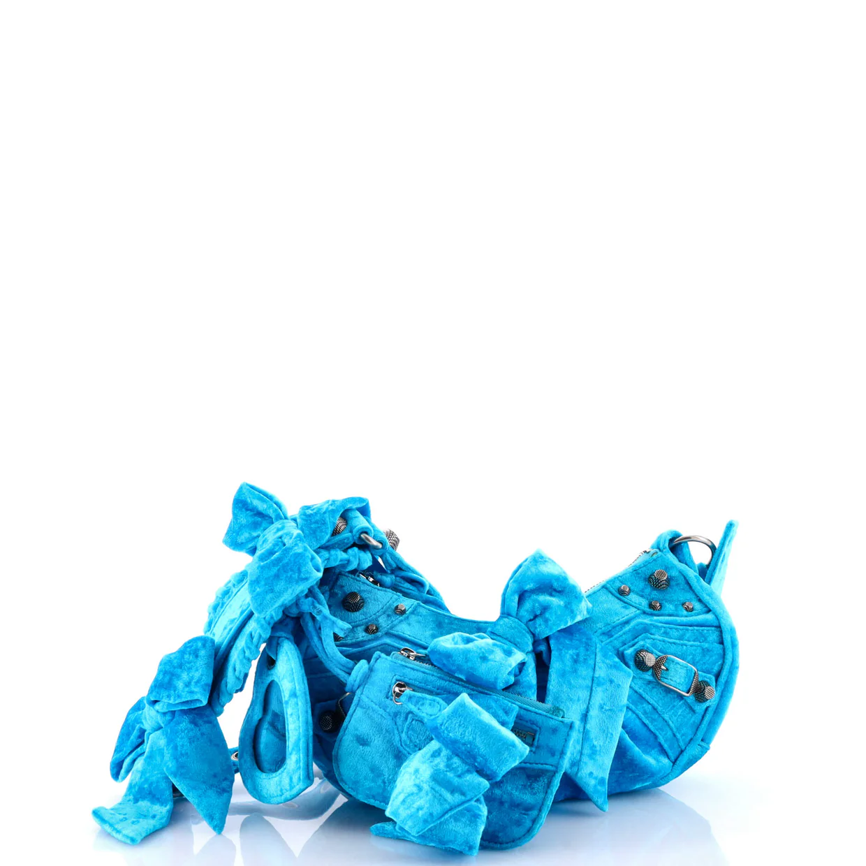 Le Cagole Giant Studs Shoulder Bag Crushed Velvet XS - Deep Luxury