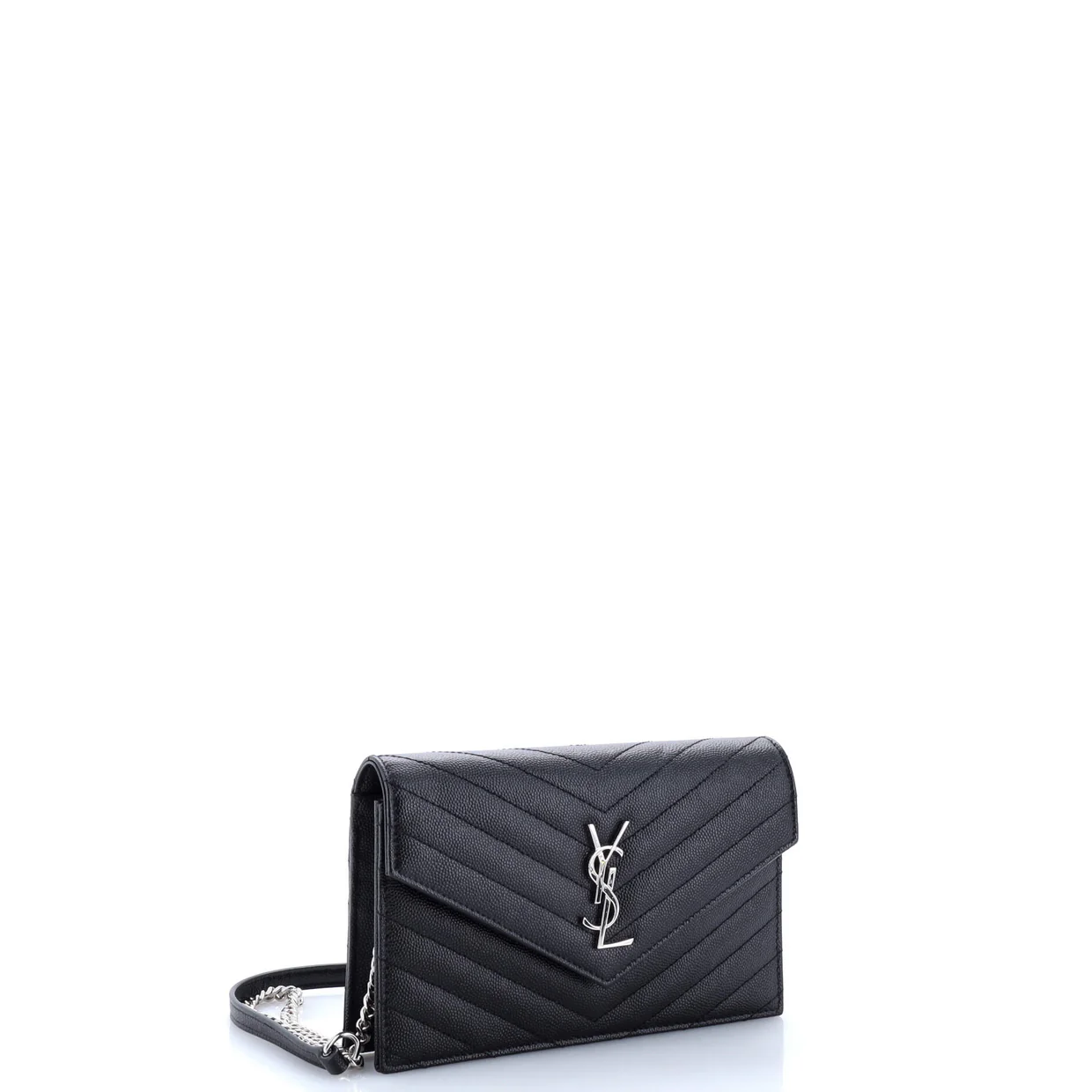 Classic Monogram Wallet on Chain Matelasse Chevron Metallic Leather Small - Deep Luxury