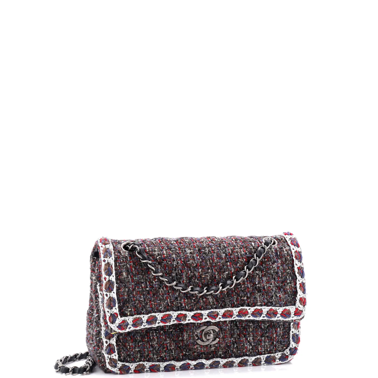 Classic Double Flap Bag Braided Quilted Tweed Medium - Deep Luxury