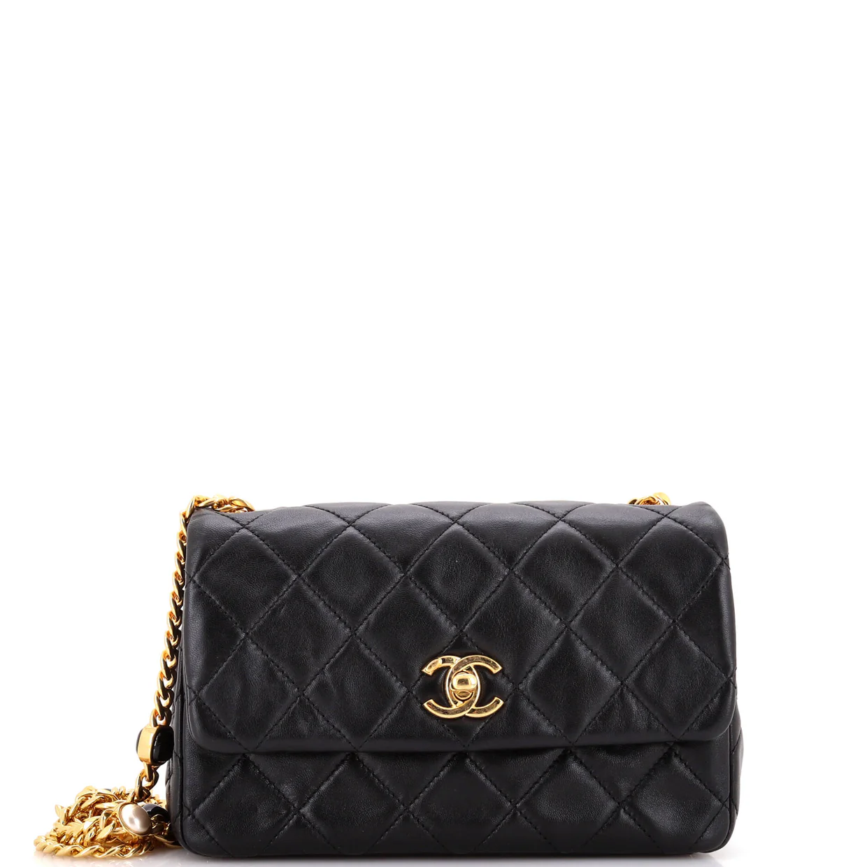 Resin Pearl Chain Flap Bag Quilted Lambskin Small - Deep Luxury