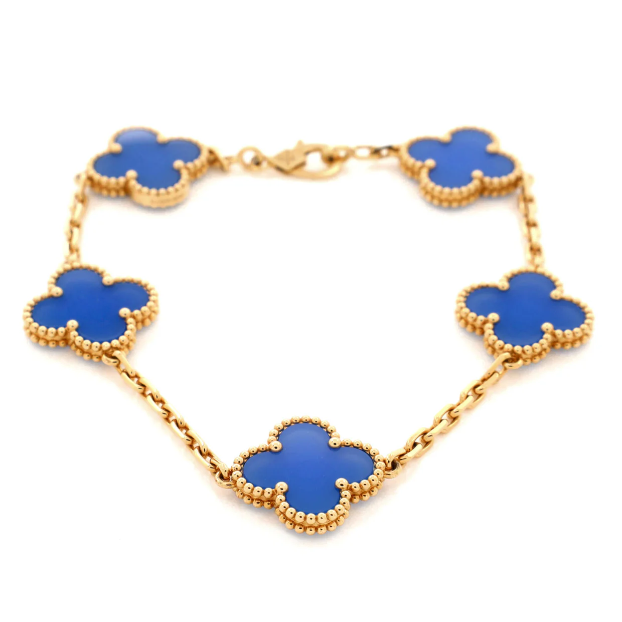 Vintage Alhambra 5 Motifs Bracelet 18K Yellow Gold and Agate - Deep Luxury
